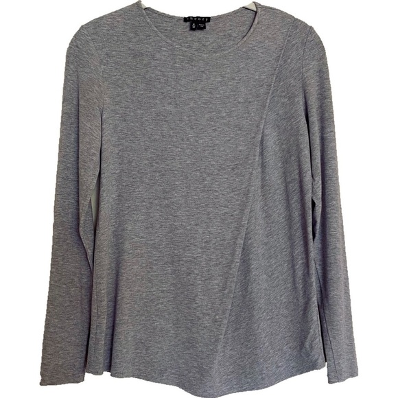 Theory Shirt Small knit long sleeve Pleat Detail Asymmetrical Gray Crew - Picture 1 of 13